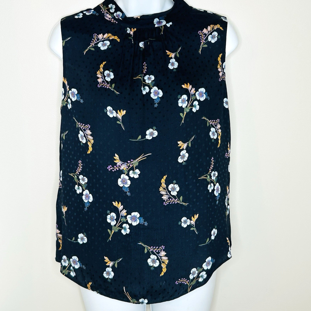 Rebecca Taylor Silk‎ Blouse 0 Blue Floral Sleeveless Layer Feminine Pleats